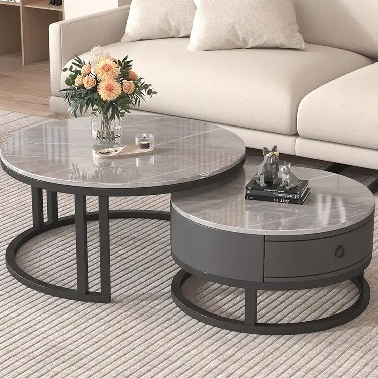 Stylish Sintered Stone & Metal Tea Table - White, Black, Gray & Brown Finishes frg-495