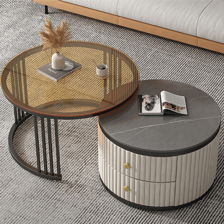 Stylish Sintered Stone Tea Table with White, Brown, and Gray Highlights - Perfect for Modern Living Rooms frg-496