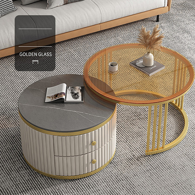 Stylish Sintered Stone Tea Table with White, Brown, and Gray Highlights - Perfect for Modern Living Rooms frg-496