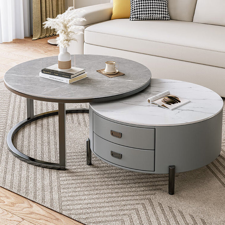 Modern Sintered Stone Accent Tea Table with Sleek PU Leather and Particle Board Finish - Gray, White, Black frg-497