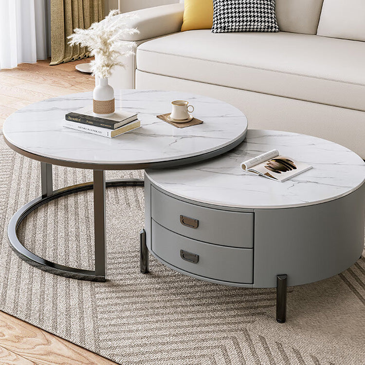 Modern Sintered Stone Accent Tea Table with Sleek PU Leather and Particle Board Finish - Gray, White, Black frg-497