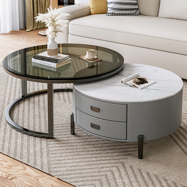 Modern Sintered Stone Accent Tea Table with Sleek PU Leather and Particle Board Finish - Gray, White, Black frg-497