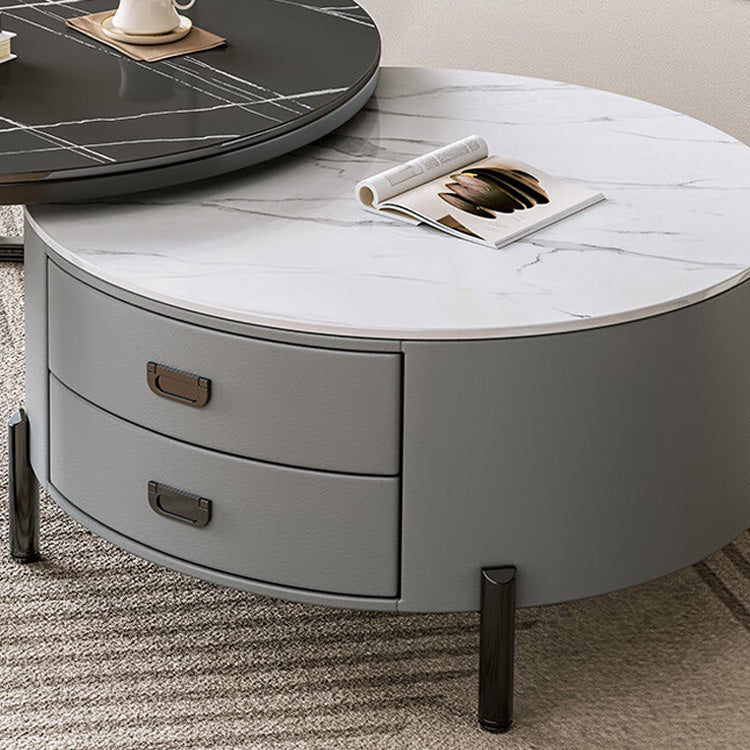 Modern Sintered Stone Accent Tea Table with Sleek PU Leather and Particle Board Finish - Gray, White, Black frg-497