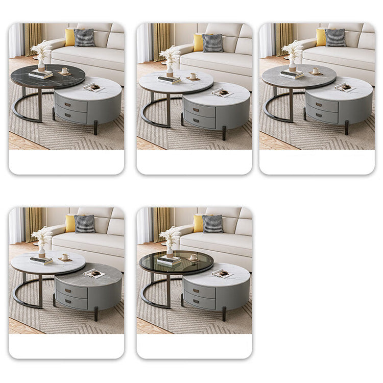 Modern Sintered Stone Accent Tea Table with Sleek PU Leather and Particle Board Finish - Gray, White, Black frg-497