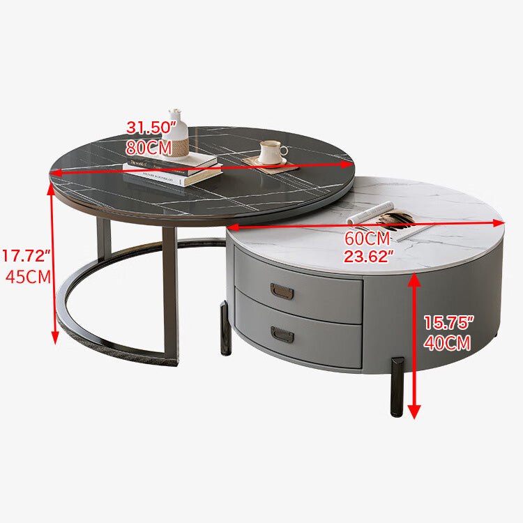 Modern Sintered Stone Accent Tea Table with Sleek PU Leather and Particle Board Finish - Gray, White, Black frg-497