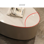 Modern Chic White & Gray Sintered Stone Tea Table with Metal and Synthetic Leather Accents frg-498