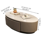 Modern Chic White & Gray Sintered Stone Tea Table with Metal and Synthetic Leather Accents frg-498