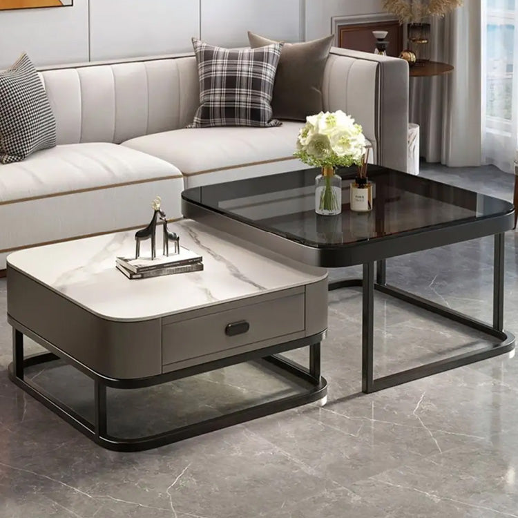 Stylish Mixed-Material Tea Table with Sintered Stone Top and Synthetic Leather Storage frg-499