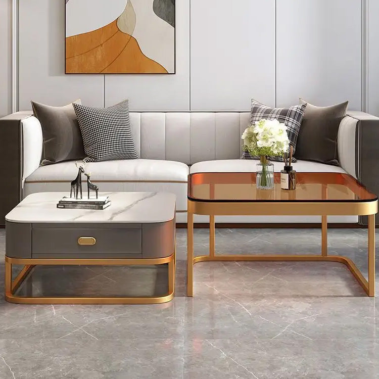 Stylish Mixed-Material Tea Table with Sintered Stone Top and Synthetic Leather Storage frg-499