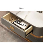 Stylish Mixed-Material Tea Table with Sintered Stone Top and Synthetic Leather Storage frg-499