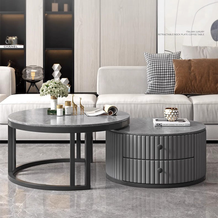 Modern Luxury Tea Table with Sintered Stone & Wood, White, Gray, Brown frg-501