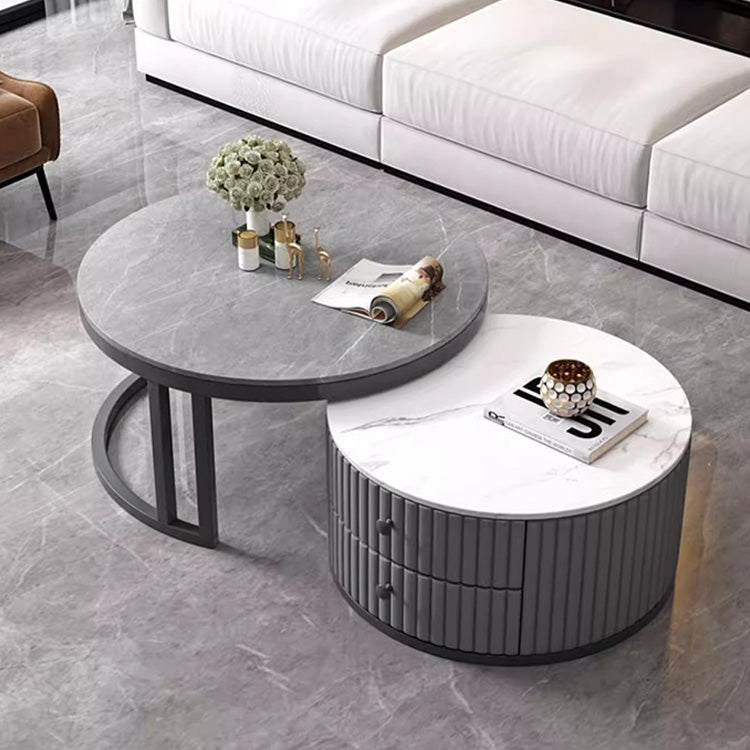 Modern Luxury Tea Table with Sintered Stone & Wood, White, Gray, Brown frg-501