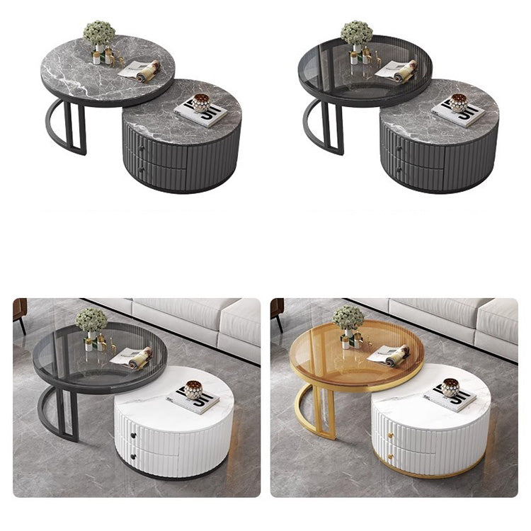 Modern Luxury Tea Table with Sintered Stone & Wood, White, Gray, Brown frg-501