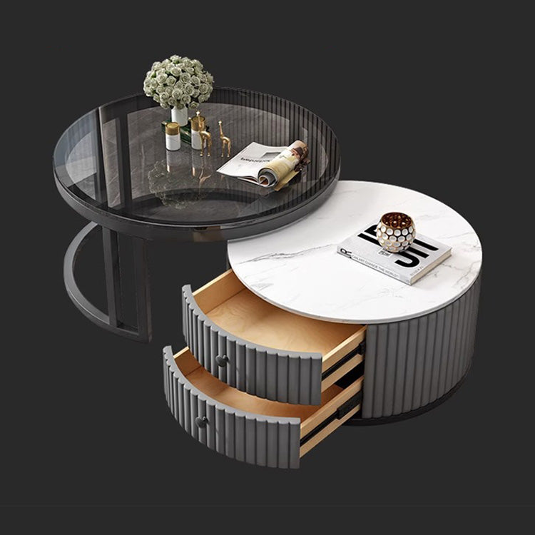 Modern Luxury Tea Table with Sintered Stone & Wood, White, Gray, Brown frg-501