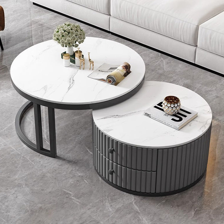 Modern Luxury Tea Table with Sintered Stone & Wood, White, Gray, Brown frg-501