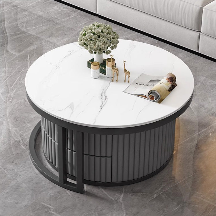 Modern Luxury Tea Table with Sintered Stone & Wood, White, Gray, Brown frg-501