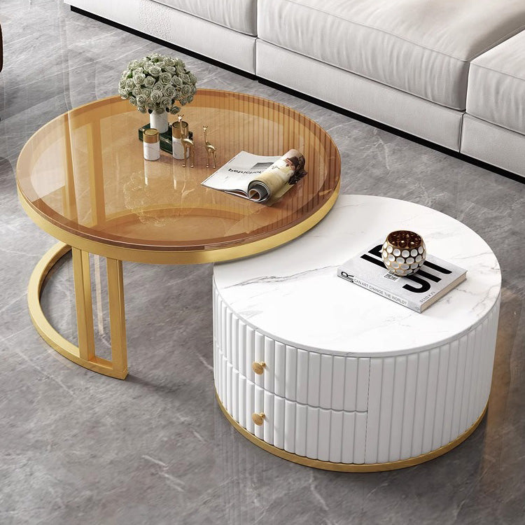 Modern Luxury Tea Table with Sintered Stone & Wood, White, Gray, Brown frg-501