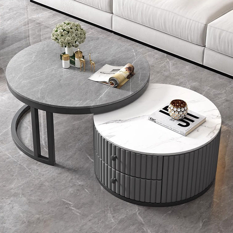 Modern Luxury Tea Table with Sintered Stone & Wood, White, Gray, Brown frg-501