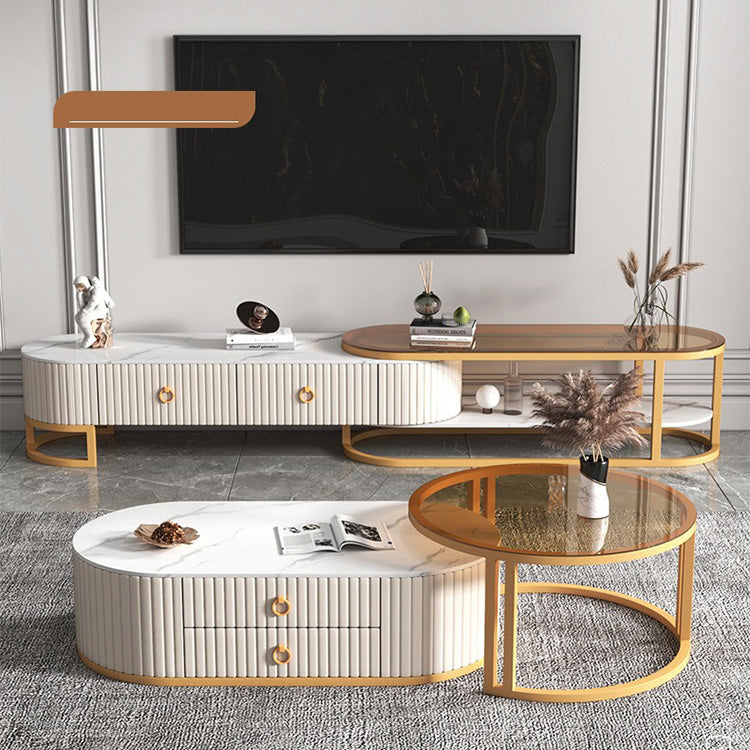 Luxury Sintered Stone and Synthetic Leather Tea Table - Modern White, Black, Gray, Brown Metal Design frg-503