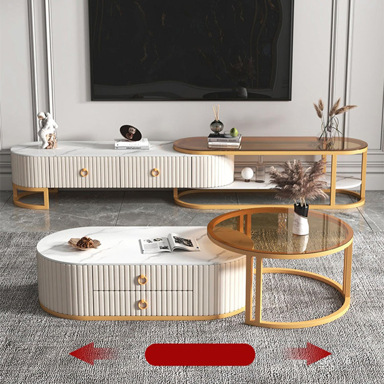 Luxury Sintered Stone and Synthetic Leather Tea Table - Modern White, Black, Gray, Brown Metal Design frg-503