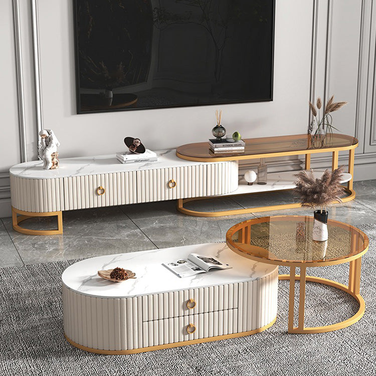 Luxury Sintered Stone and Synthetic Leather Tea Table - Modern White, Black, Gray, Brown Metal Design frg-503