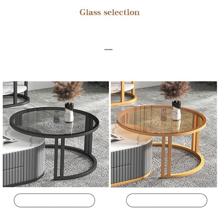 Luxury Sintered Stone and Synthetic Leather Tea Table - Modern White, Black, Gray, Brown Metal Design frg-503