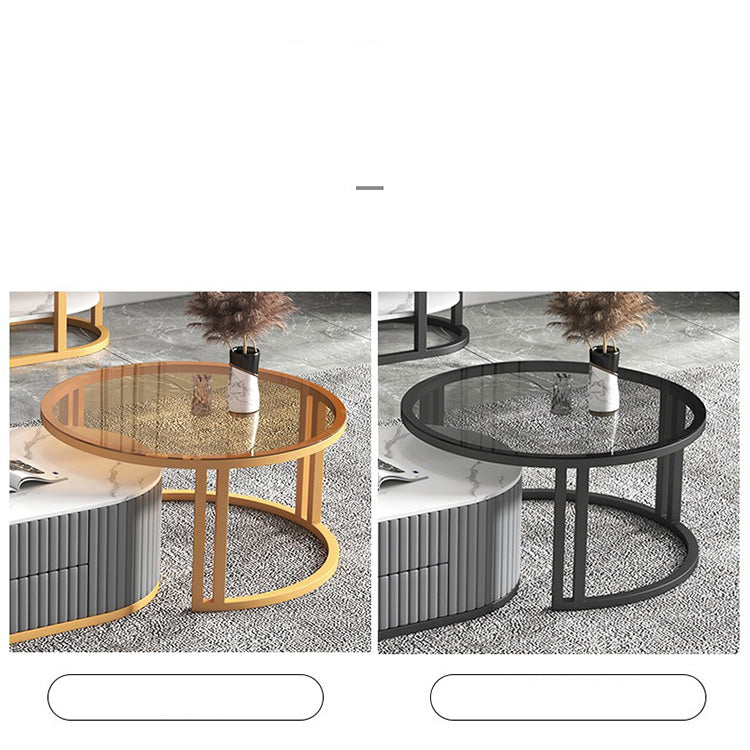 Luxury Sintered Stone and Synthetic Leather Tea Table - Modern White, Black, Gray, Brown Metal Design frg-503