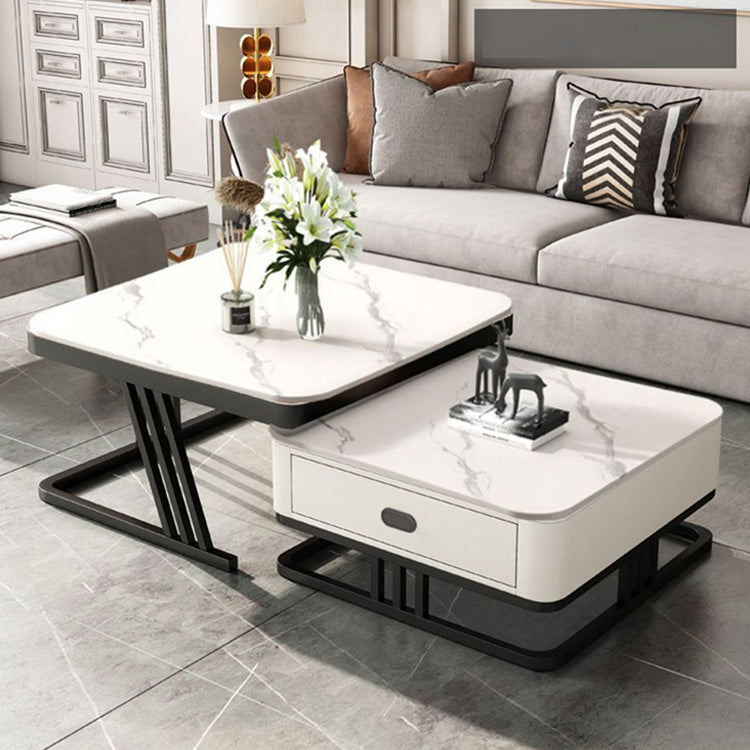 Modern Sintered Stone & Metal Tea Table with PU Leather and Particle Board - Gray & White frg-504