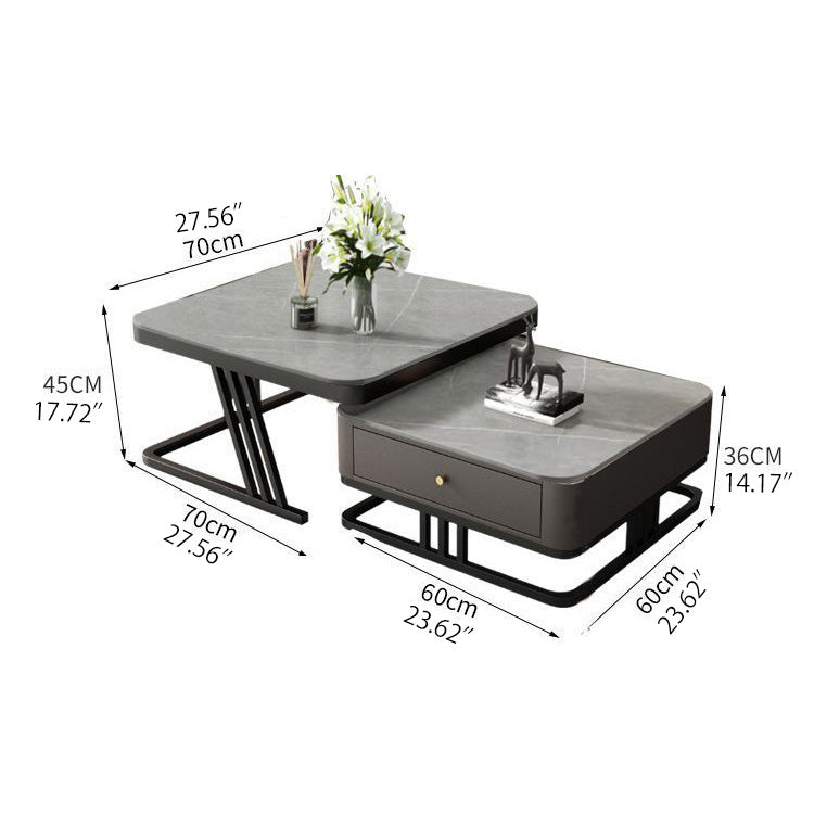 Modern Sintered Stone & Metal Tea Table with PU Leather and Particle Board - Gray & White frg-504