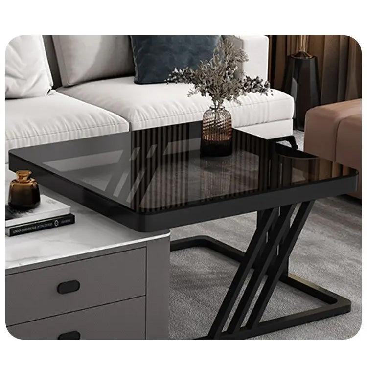 Elegant Sintered Stone Tea Table with Metal Frame and PU Leather Accents frg-505