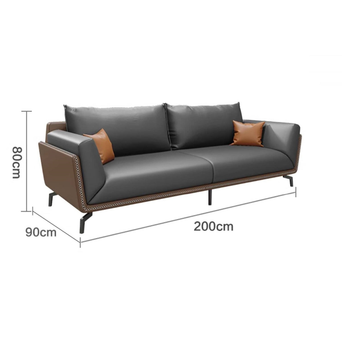 Luxurious Dark Brown Gray Sofa with Solid Wood Frame - Orange and Latex Faux Leather Upholstery fsj-1027