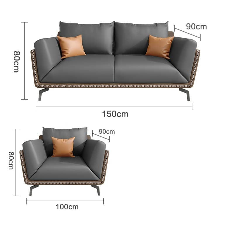 Luxurious Dark Brown Gray Sofa with Solid Wood Frame - Orange and Latex Faux Leather Upholstery fsj-1027