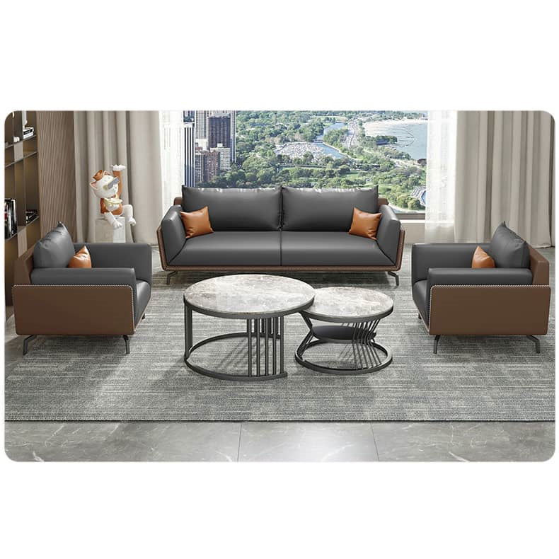 Luxurious Dark Brown Gray Sofa with Solid Wood Frame - Orange and Latex Faux Leather Upholstery fsj-1027