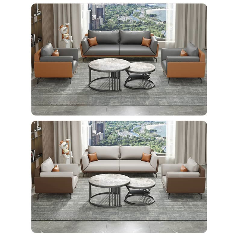 Luxurious Dark Brown Gray Sofa with Solid Wood Frame - Orange and Latex Faux Leather Upholstery fsj-1027