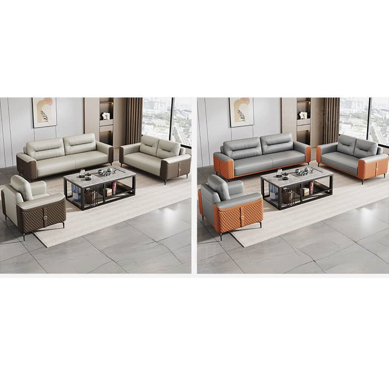 Stylish Dark Brown Faux Leather Sofa with Pine Wood Frame – Modern, Comfortable Seating in Orange, White, Gray & Black fsj-1028