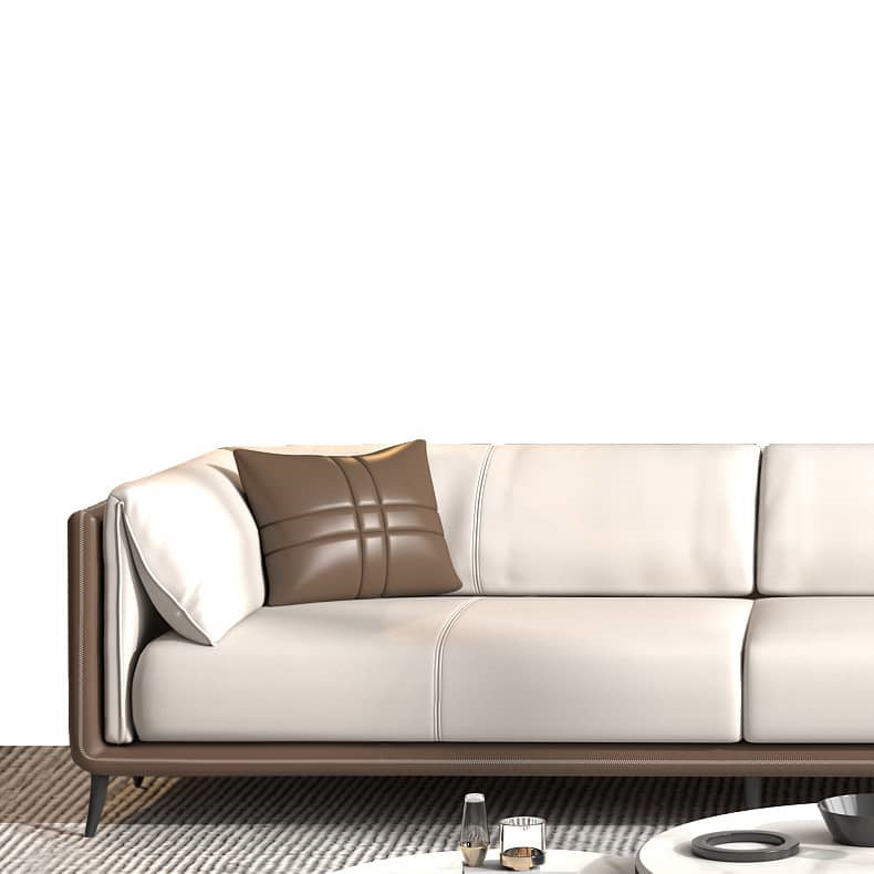 Modern Light Gray Sofa with Dark Brown Pine Wood Frame and Faux Leather Accents fsj-1029