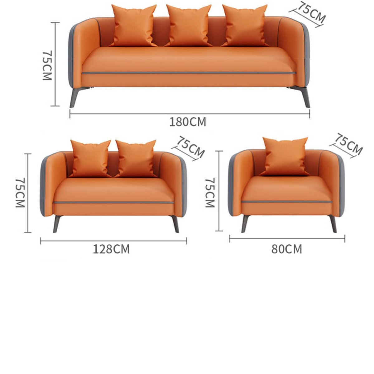 Modern Orange & Gray Faux Leather Sofa with Pine Wood Frame fsj-1030