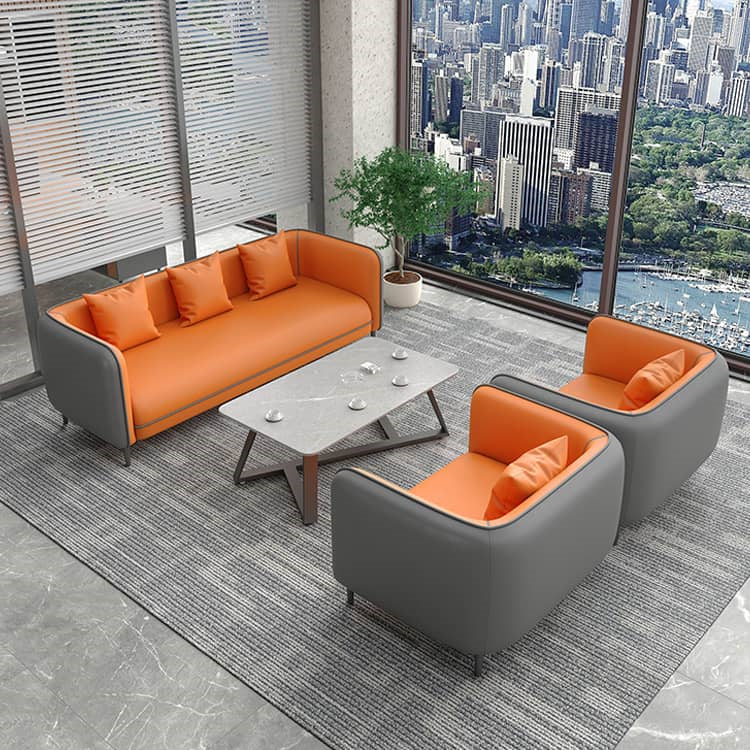 Modern Orange & Gray Faux Leather Sofa with Pine Wood Frame fsj-1030