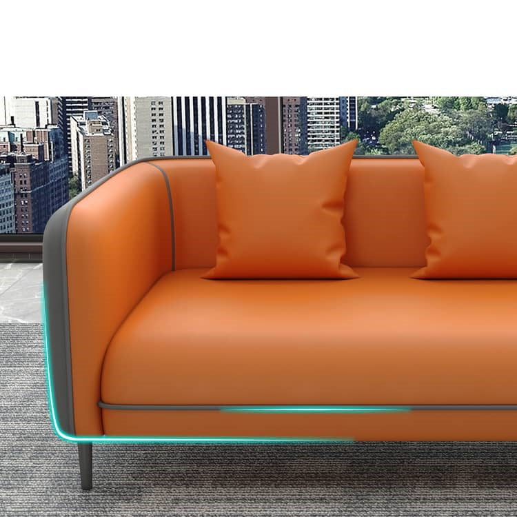 Modern Orange & Gray Faux Leather Sofa with Pine Wood Frame fsj-1030