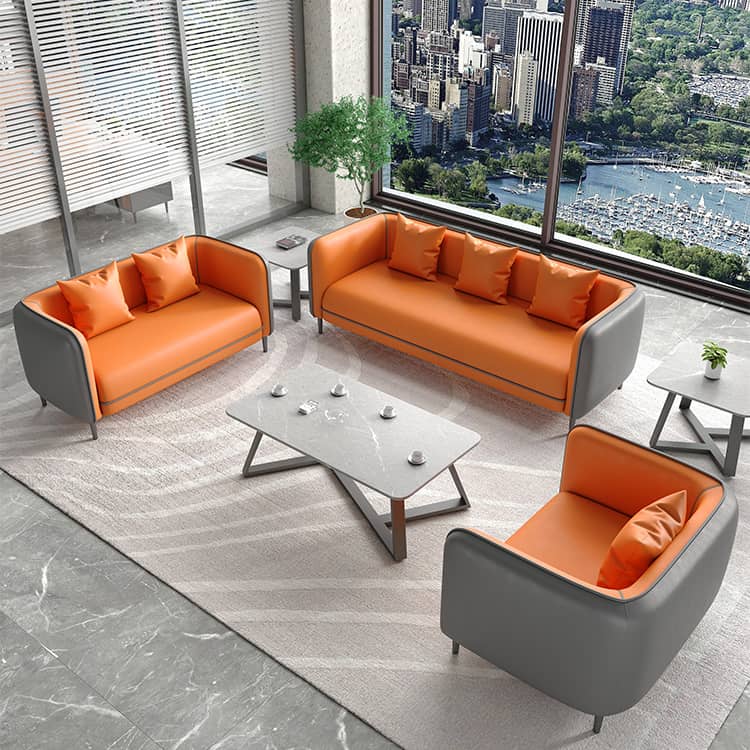 Modern Orange & Gray Faux Leather Sofa with Pine Wood Frame fsj-1030