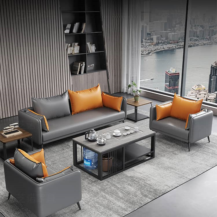 Elegant Orange and Gray Sofa - Black Solid Wood Frame with Durable Faux Leather Finish fsj-1032