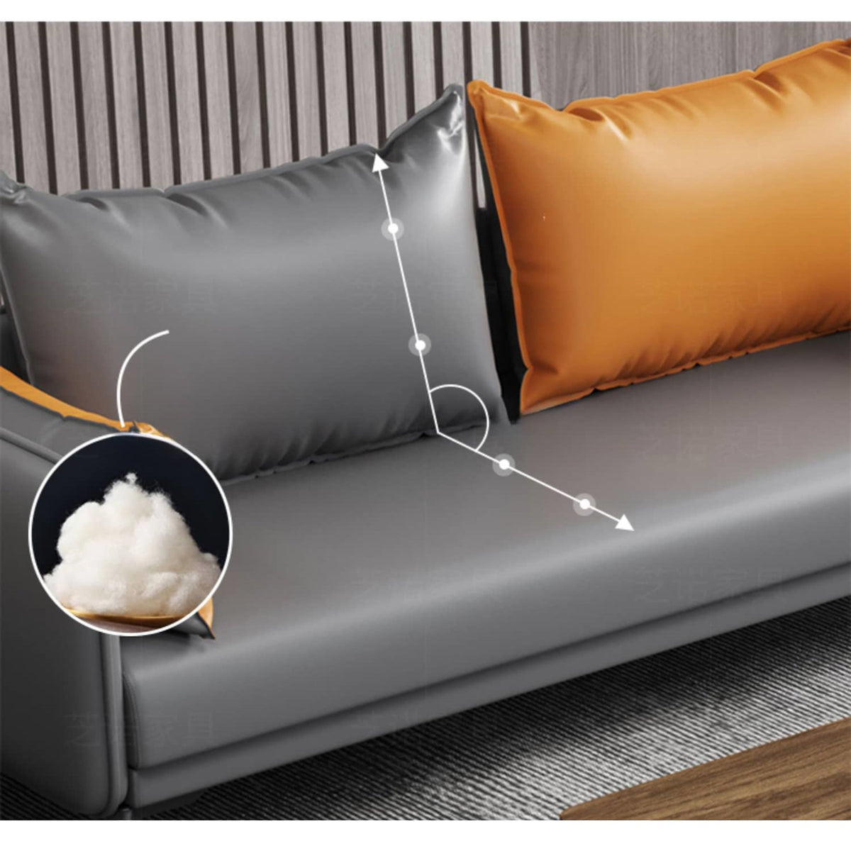 Elegant Orange and Gray Sofa - Black Solid Wood Frame with Durable Faux Leather Finish fsj-1032