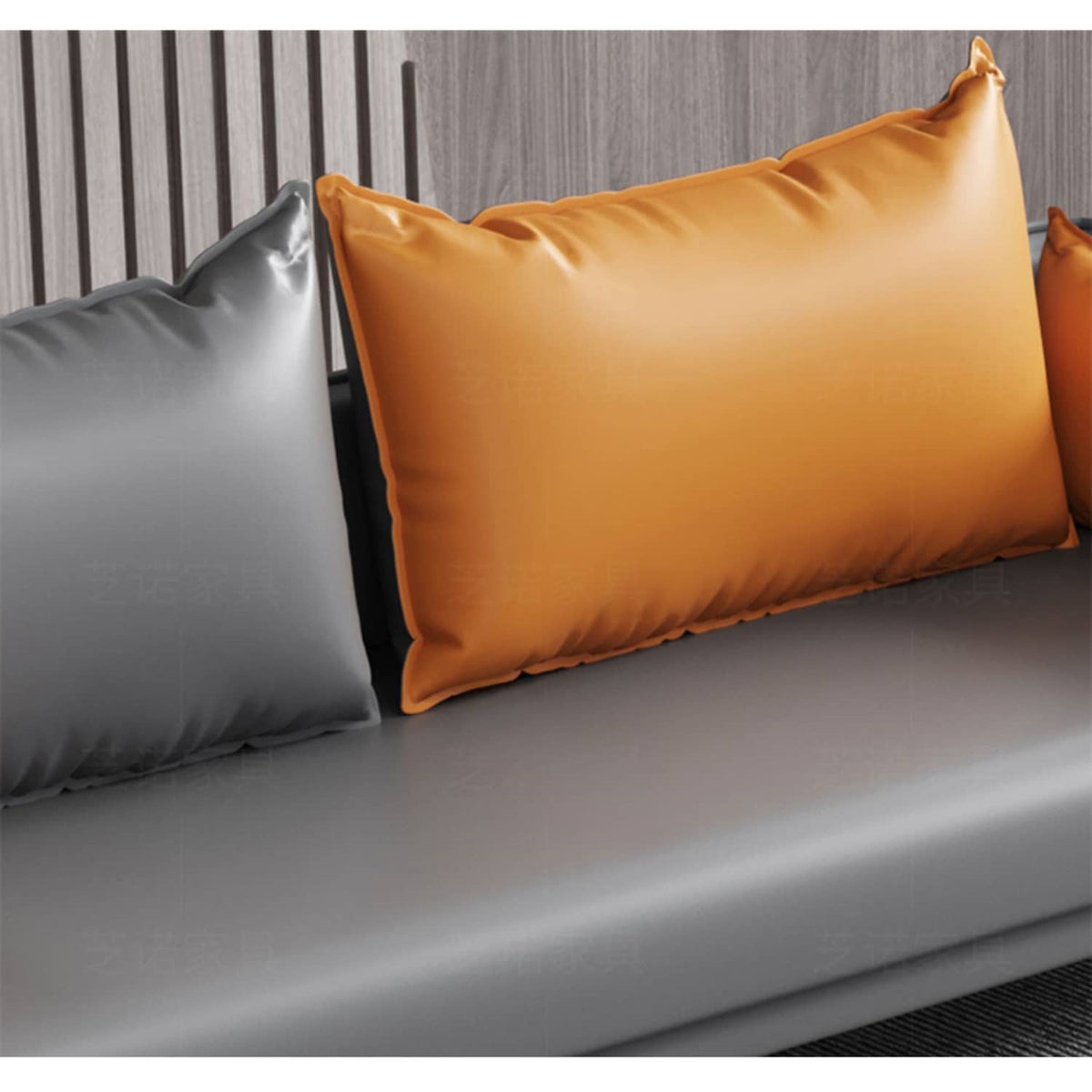 Elegant Orange and Gray Sofa - Black Solid Wood Frame with Durable Faux Leather Finish fsj-1032