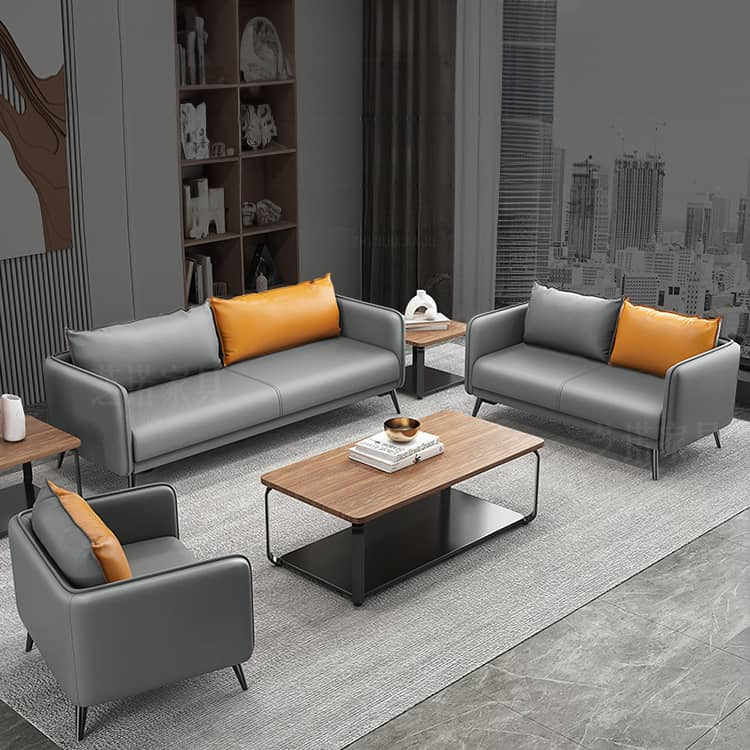 Modern Stylish Sofa - Orange, Gray, Black Faux Leather with Solid Wood Frame fsj-1033