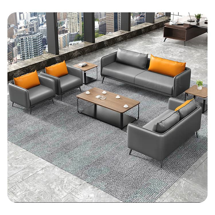 Modern Stylish Sofa - Orange, Gray, Black Faux Leather with Solid Wood Frame fsj-1033