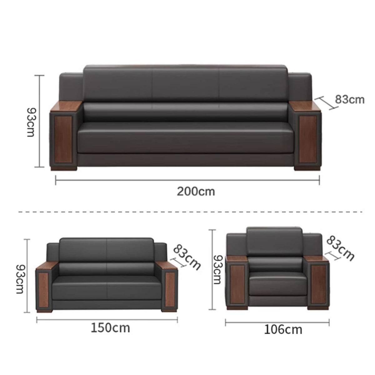 Luxurious Black & Light Brown Faux Leather Sofa with Solid Wood Frame fsj-1034