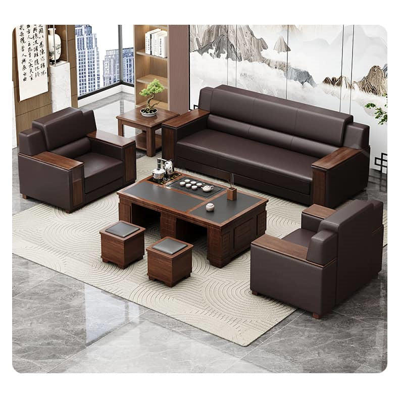 Luxurious Black & Light Brown Faux Leather Sofa with Solid Wood Frame fsj-1034