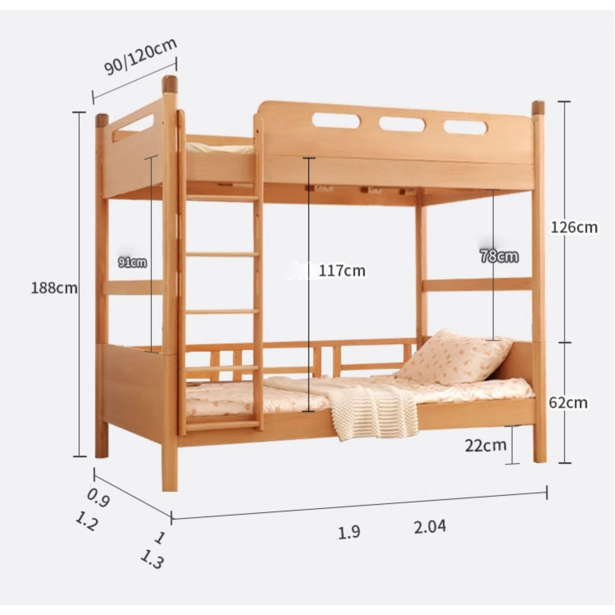 Elegant Natural Beech, Cedar, and Pine Wood Bed – Superior Craftsmanship and Timeless Design fslmz-1085