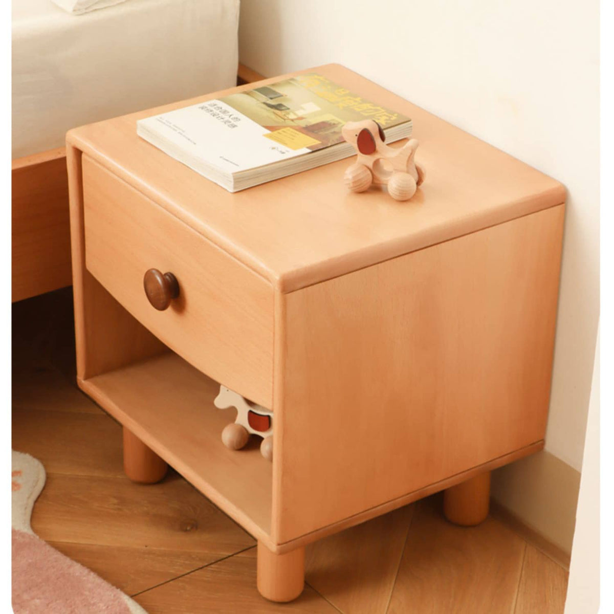 Elegant Natural Beech and Rubber Wood Bedside Cupboard – Stylish Storage Solution fslmz-1095