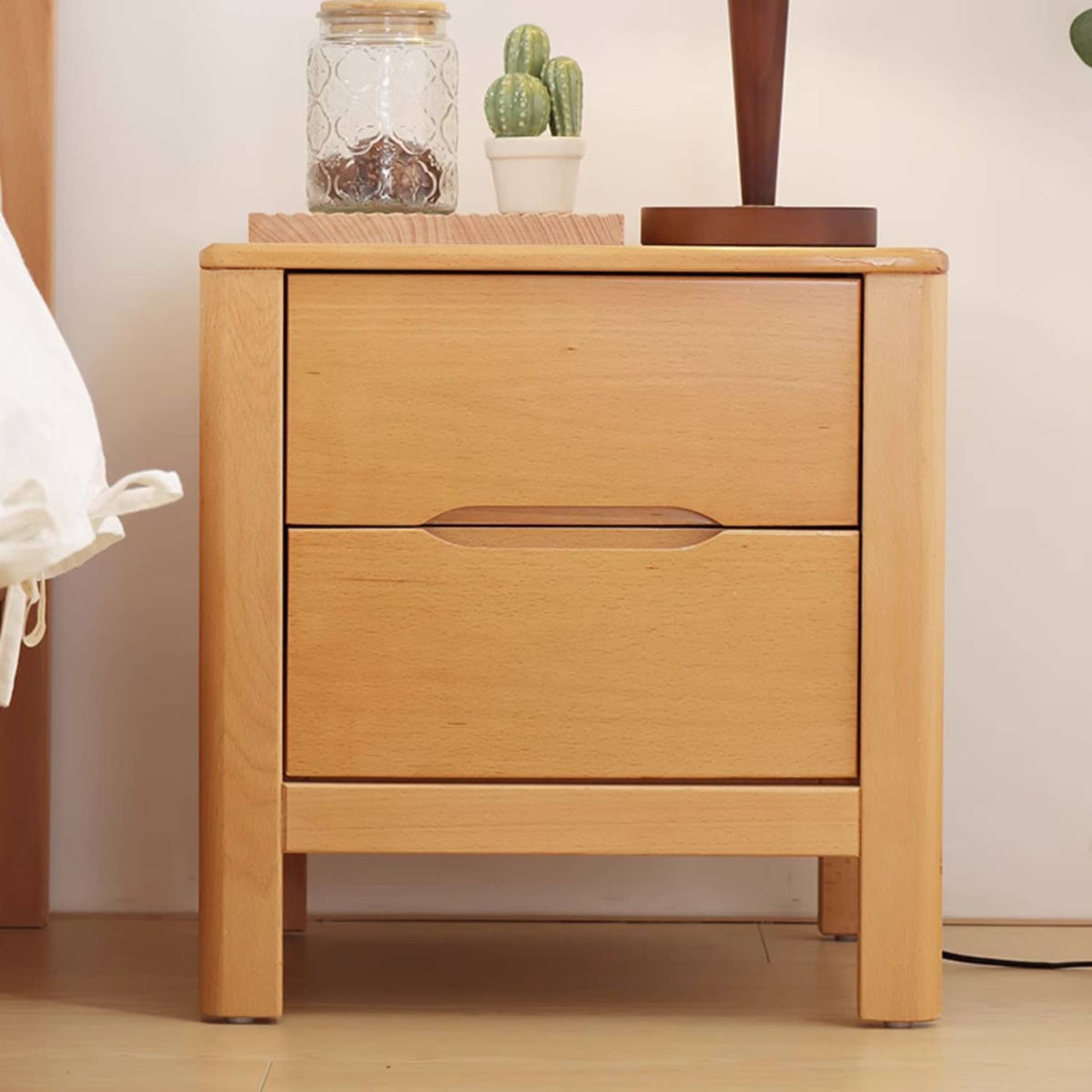 Charming Natural Brown & White Beech Wood Bedside Cupboard – Stylish Bedroom Storage Solution fslmz-1101